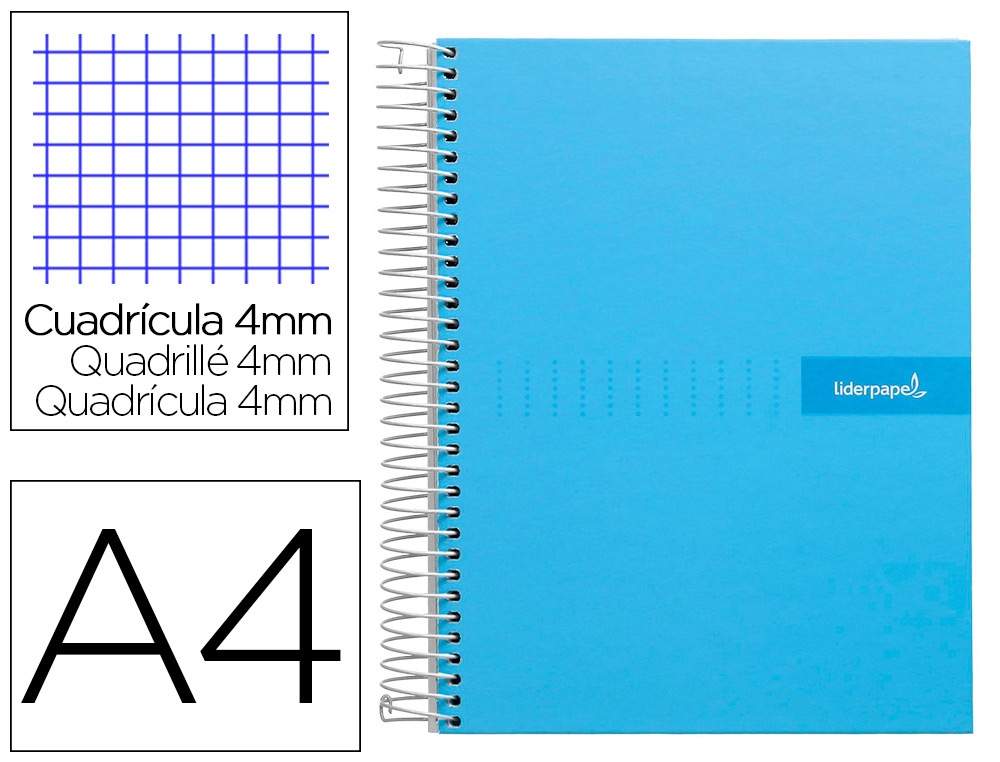 CUADERNO ESPIRAL LIDERPAPEL A4 CRAFTY TAPA FORRADA 80H 90 GR CUADRO 4MM CON MARGEN COLOR CELESTE