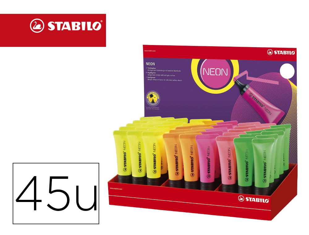 ROTULADOR STABILO FLUORESCENTE 72 NEON EXPOSITOR DE 45 UNIDADES COLORES SURTIDOS