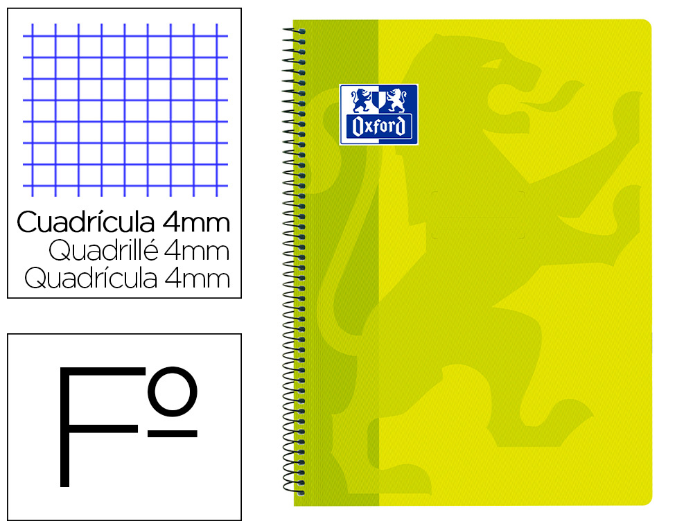 CUADERNO ESPIRAL OXFORD SCHOOL CLASSIC TAPA POLIPROPILENO FOLIO 80 HOJAS CUADRO 4 MM CON MARGEN LIMA