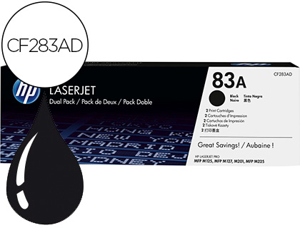 TONER HP LASERJET PRO 83A MFP M125 M127 M201 M225 NEGRO PACK DE 2 UNIDADES 1500 PAGINAS
