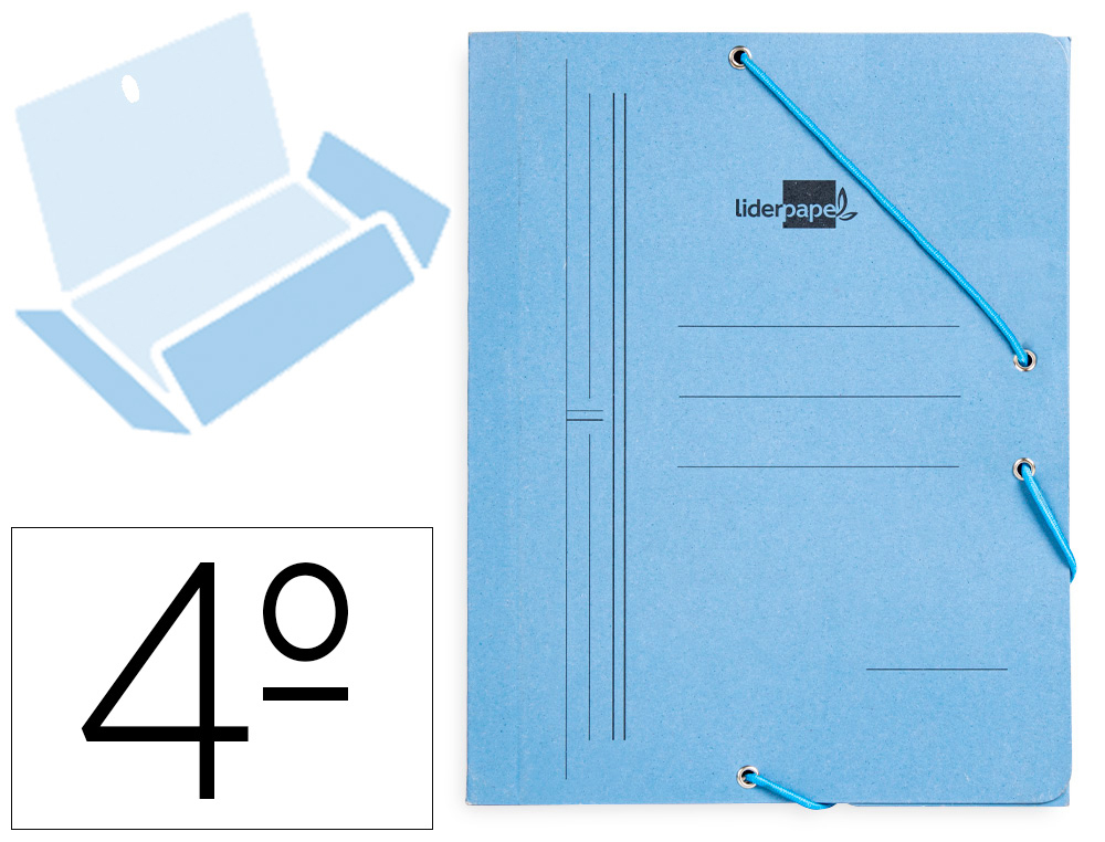 CARPETA LIDERPAPEL GOMAS CUARTO 3 SOLAPAS CARTON PINTADO AZUL