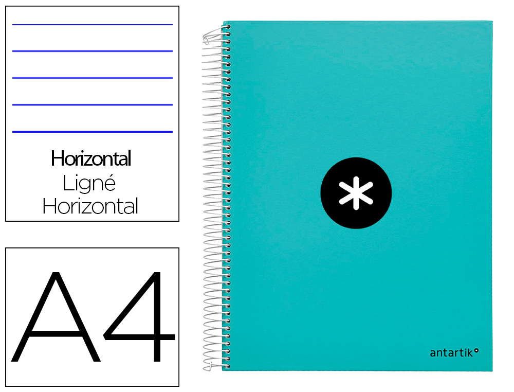 CUADERNO ESPIRAL A4 MICRO ANTARTIK TAPA FORRADA 120H 90 GR HORIZONTAL 5 BANDAS 4 TALADORES COLOR MENTA