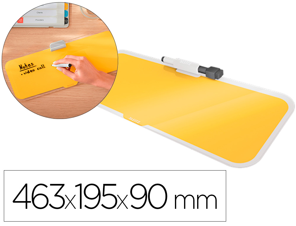 PIZARRA LEITZ COSY SOBREMESA CRISTAL CON ROTULADOR Y BORRADOR AMARILLO 150X60X380 MM