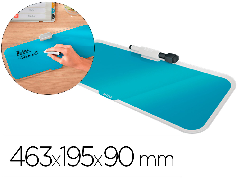 PIZARRA LEITZ COSY SOBREMESA CRISTAL CON ROTULADOR Y BORRADOR AZUL 150X60X380 MM