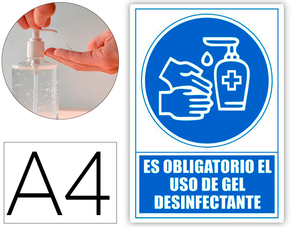 PICTOGRAMA ARCHIVO 2000 OBLIGATORIO EL USO DE GEL DESINFECTANTE PVC COLOR AZUL 210X297 MM