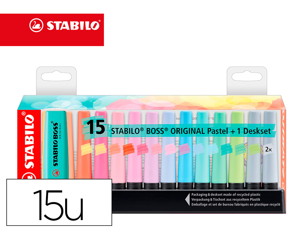 Marcador Fluor Stabilo Boss 70 Fluo/Pastel Estuche De 15 (9 Fluo + 6 Pastel)