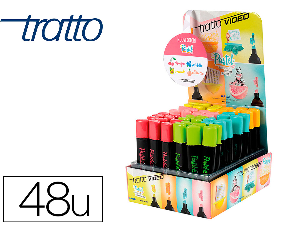 ROTULADOR TRATTO VIDEO PASTEL FLUORESCENTE EXPOSITOR DE 48 UNIDADES COLORES SURTIDOS