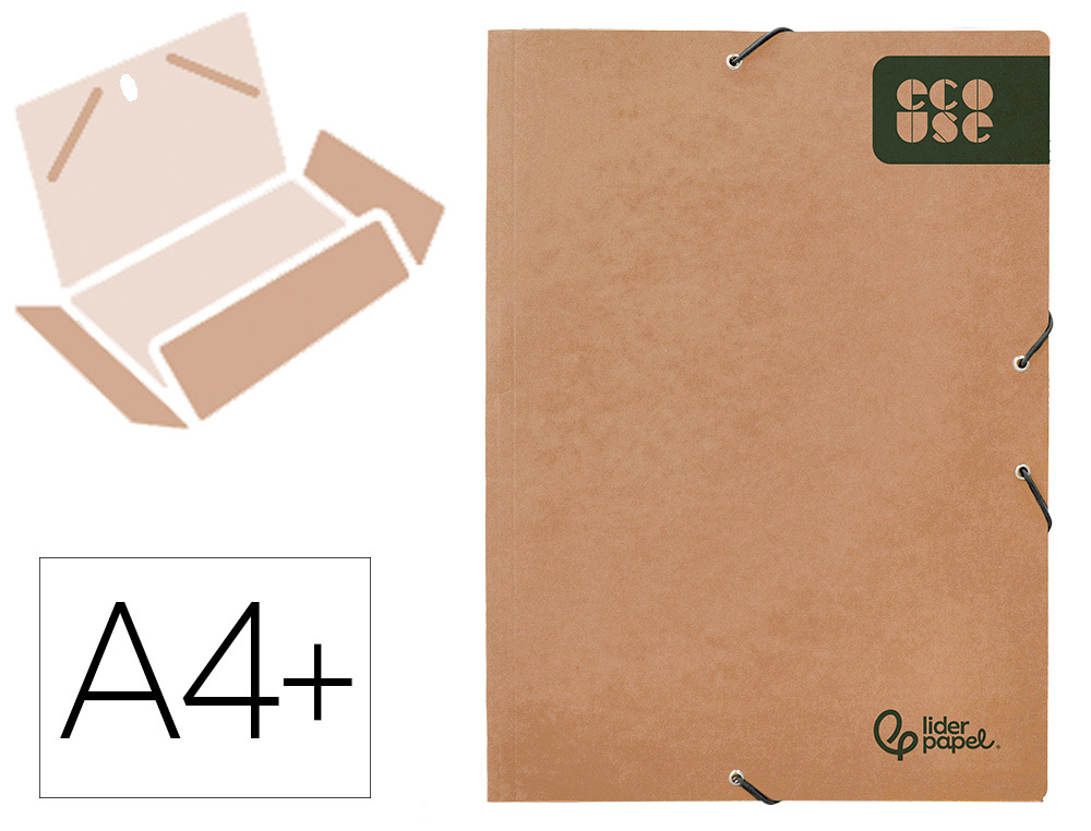 CARPETA LIDERPAPEL GOMAS DIN A4+ 3 SOLAPAS ECOUSE CARTULINA 400 G/M2 COLOR KRAFT MARRON