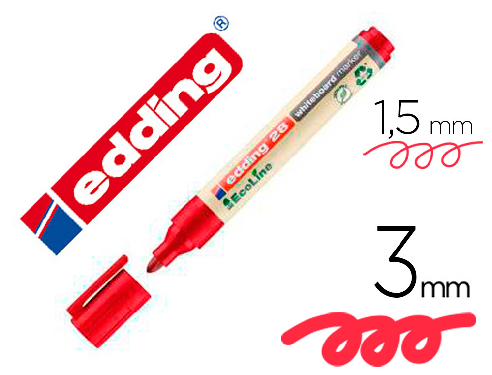 ROTULADOR EDDING 28 PARA PIZARRA BLANCA ECOLINE 90% RECICLADO COLOR ROJO PUNTA REDONDA 1,5-3 MM RECARGABLE