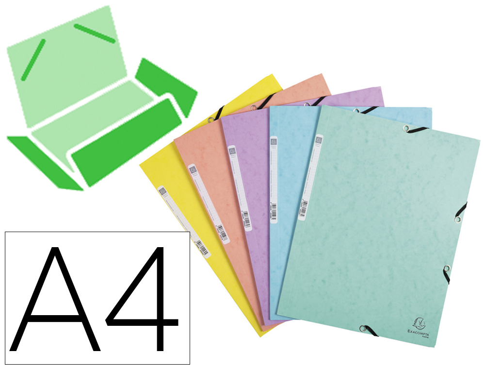 CARPETA EXACOMPTA AQUAREL GOMAS CARTULINA SATINADA TRES SOLAPAS DIN A4 COLORES PASTEL PACK DE 5 UNIDADES SURTIDAS
