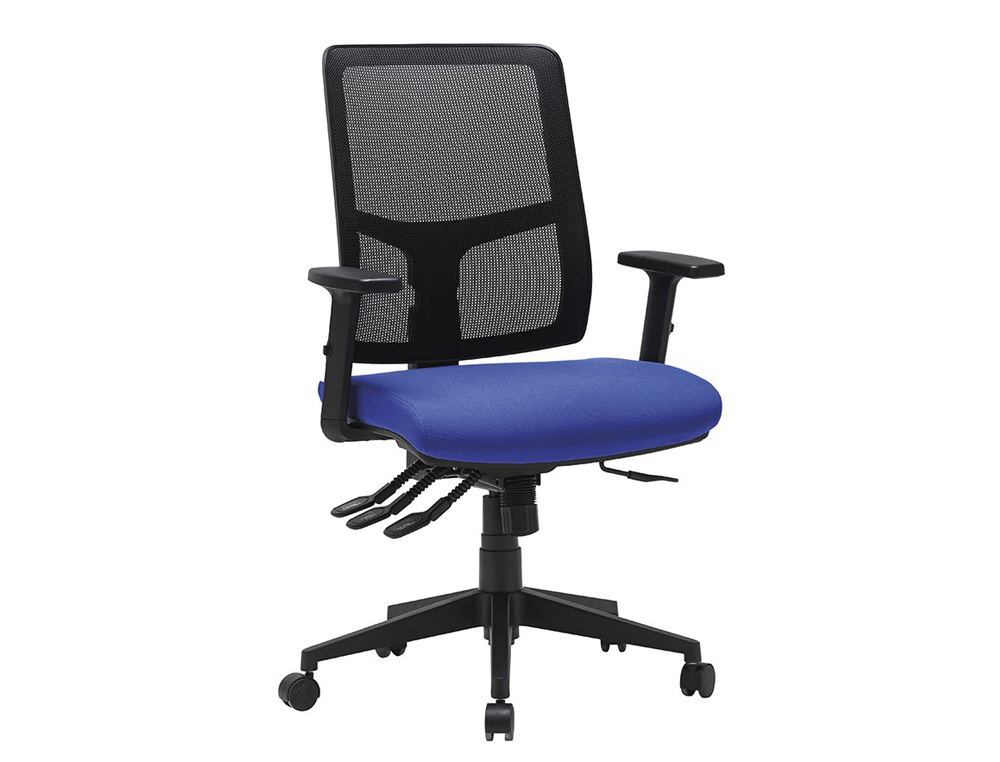 SILLA ROCADA DE OFICINA CON BRAZOS RESPALDO EN MALLA TRANSPIRABLE Y ASIENTO REGULABLE TAPIZADO EN TELA