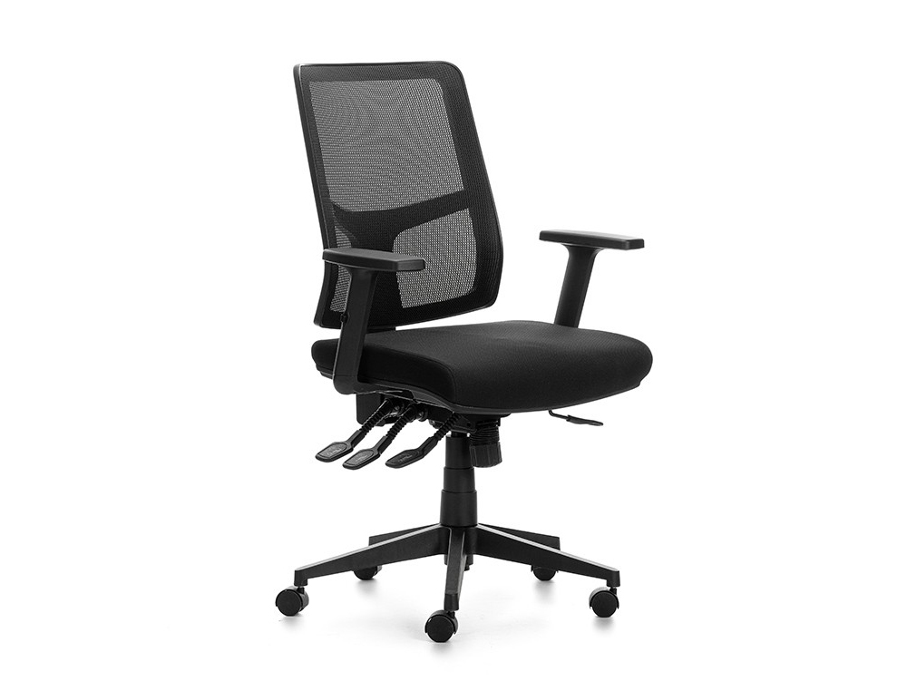 SILLA ROCADA DE OFICINA CON BRAZOS RESPALDO EN MALLA TRANSPIRABLE Y ASIENTO REGULABLE TAPIZADO EN TELA