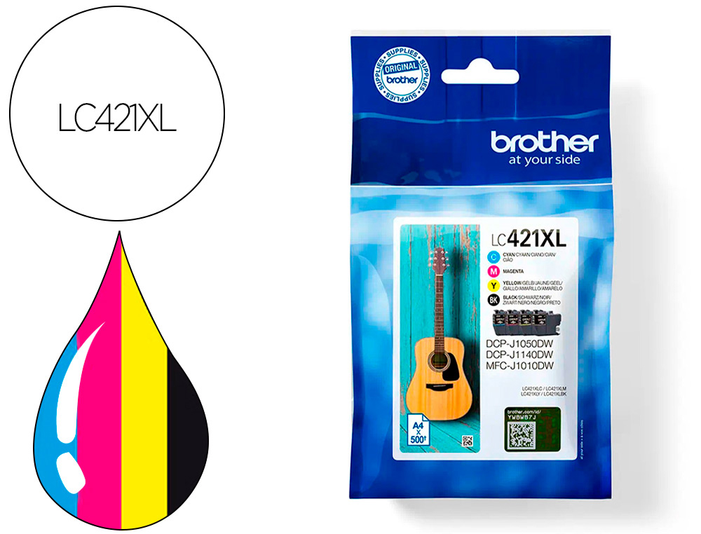 INK-JET BROTHER LC421XLVAL DCP-J1050DW / DCP-J1140DW / MFC-J10 PACK 4 COLORES 500 PAGINAS