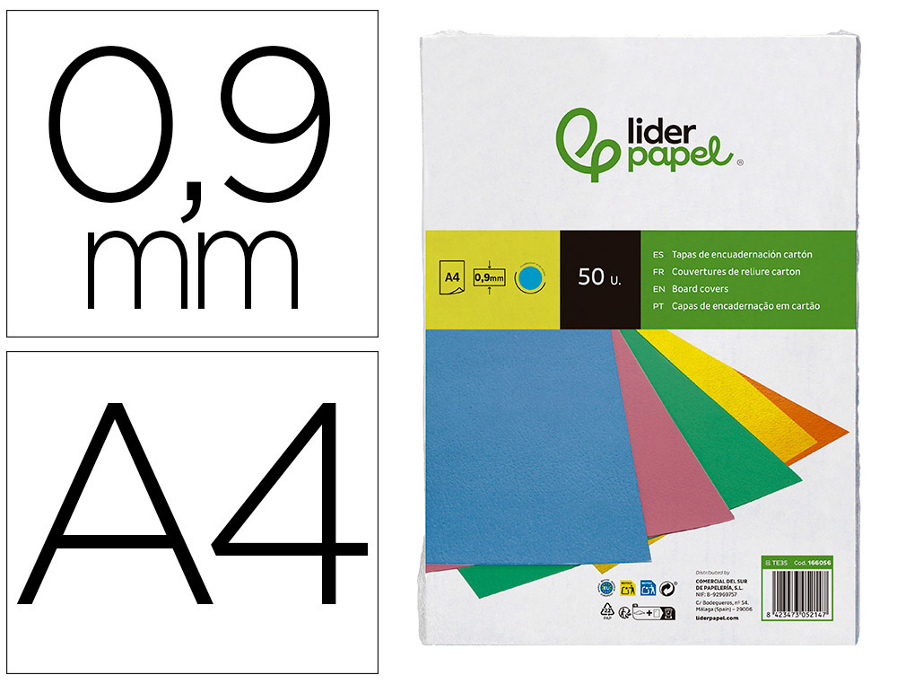 TAPA ENCUADERNACION LIDERPAPEL CARTON A4 0,9MM AZUL FLUOR PAQUETE DE 50 UNIDADES