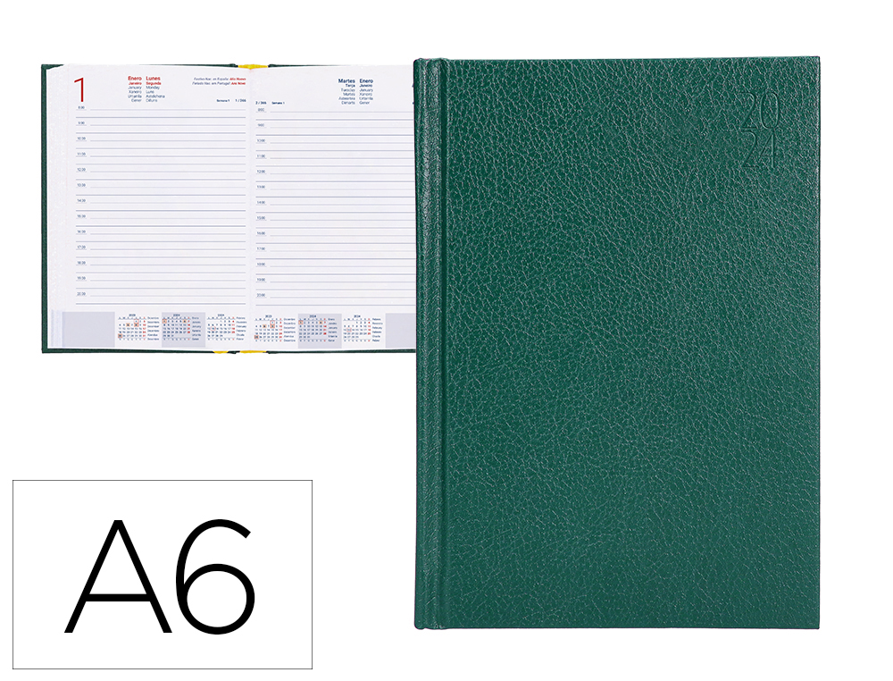 AGENDA ENCUADERNADA LIDERPAPEL CORFU A6 2024 DIA PAGINA COLOR VERDE PAPEL 60 GR