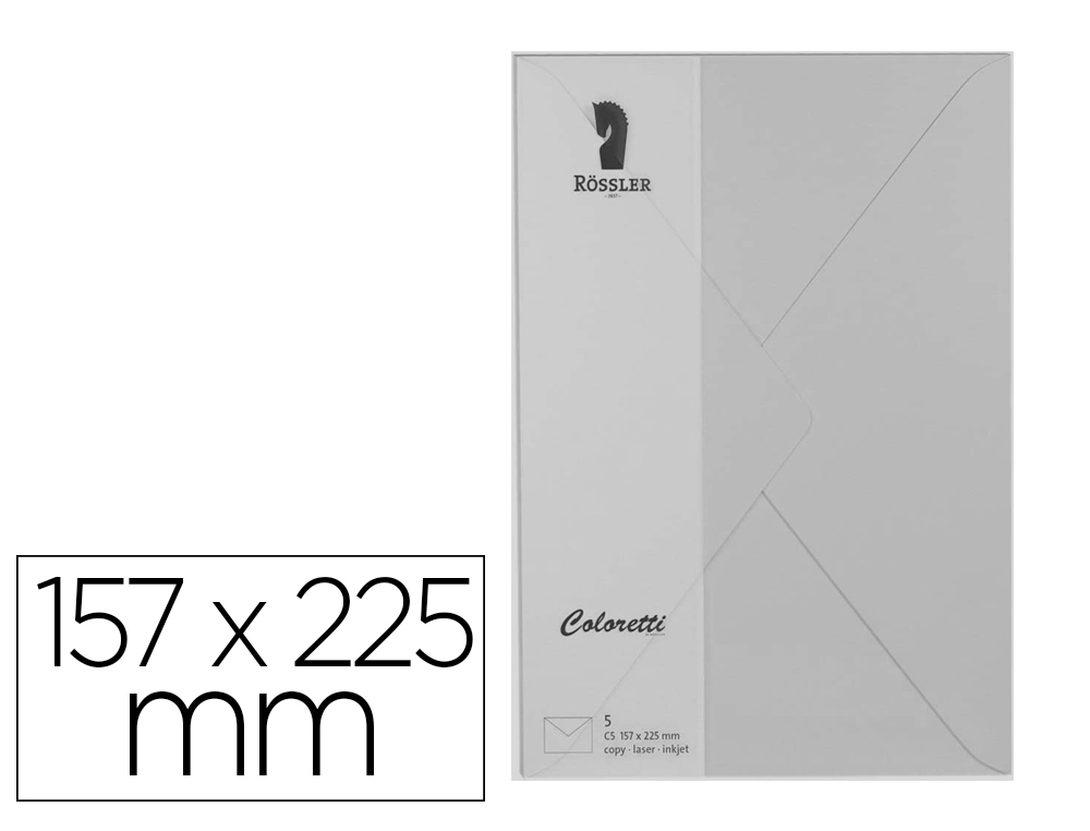 SOBRE ROSSLER COLORETTI C5 COLOR GRIS CLARO 157X225 MM PACK DE 5 UNIDADES