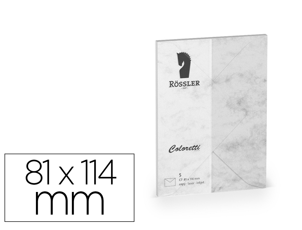 SOBRE ROSSLER COLORETTI C7 COLOR MARMOL GRIS 81X114 MM PACK DE 5 UNIDADES
