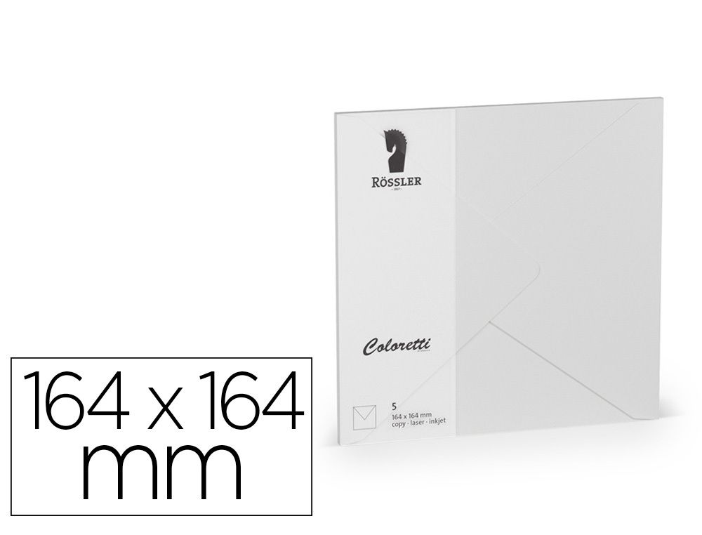 SOBRE ROSSLER COLORETTI CUADRADO GRANDE COLOR GRIS CLARO 164X164 MM PACK DE 5 UNIDADES