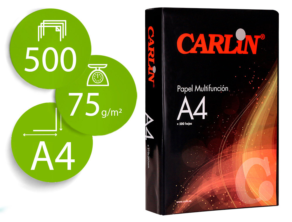 PAPEL FOTOCOPIADORA CARLIN DIN A4 75 GRAMOS PAQUETE DE 500 HOJAS