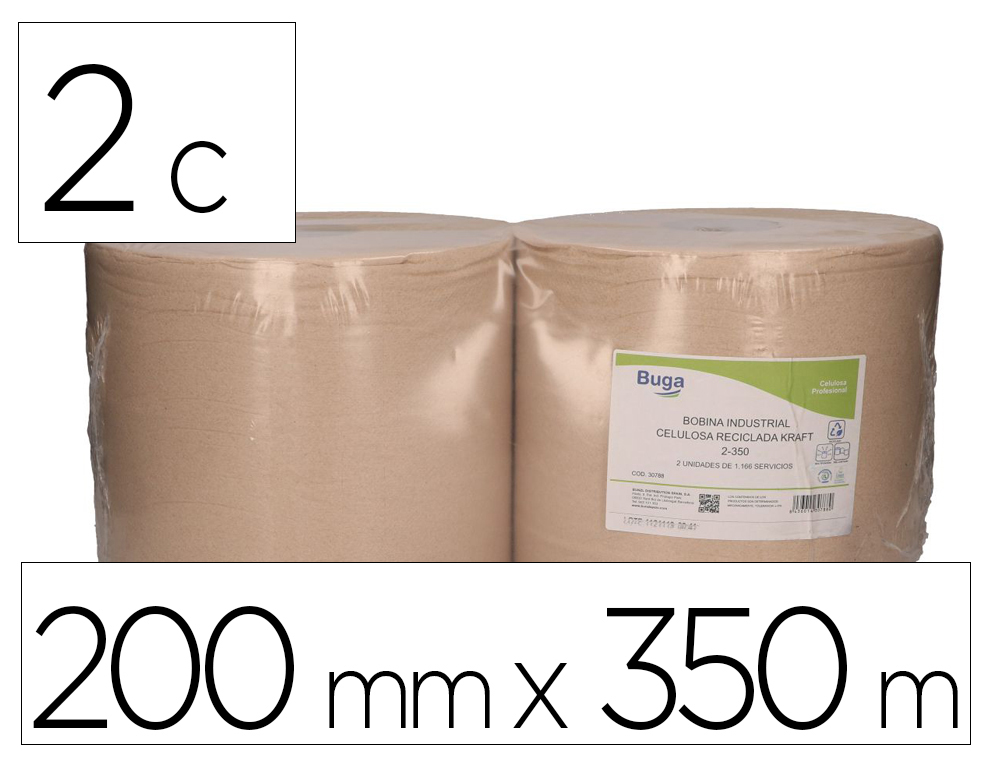 PAPEL SECAMANOS BUNZL GREENSOURCE NATURE 2 CAPAS CELULOSA RECICLADA KRAFT 200 MM X 350 MT PAQUETE DE 2