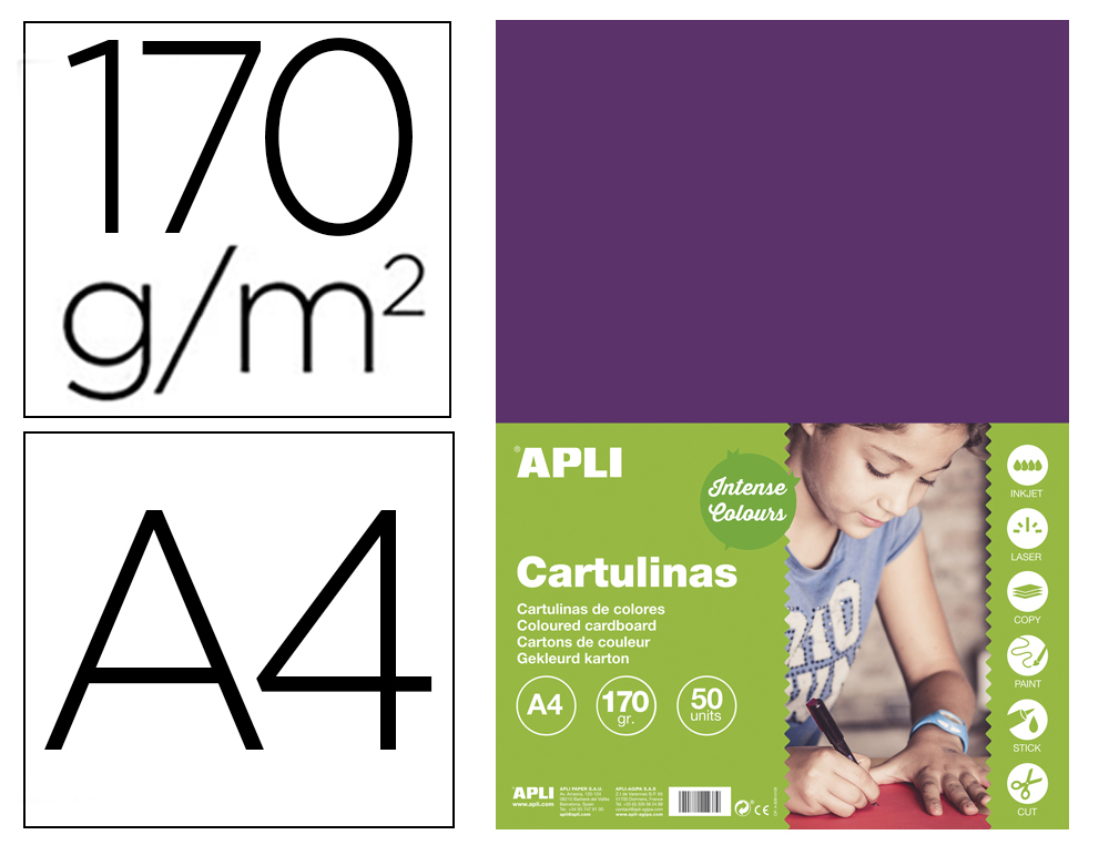 CARTULINA APLI DIN A4 170G/M2 MORADO PAQUETE DE 50 HOJAS
