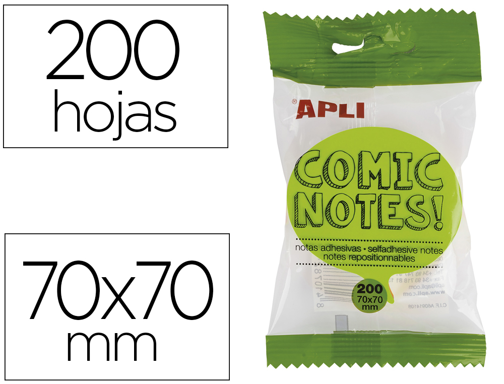 BLOC DE NOTAS ADHESIVAS QUITA Y PON APLI 70X70 MM COMIC 4 COLORES FLUORESCENTE CON 200 HOJAS