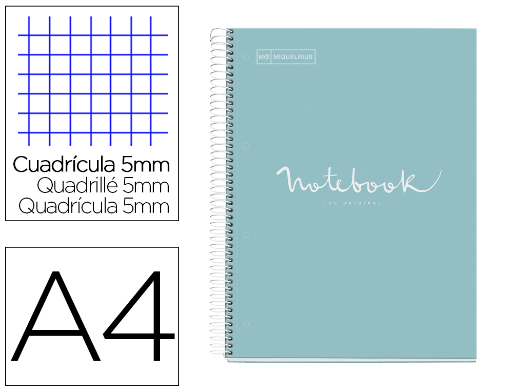CUADERNO ESPIRAL MIQUELRIUS NOTEBOOK 1 EMOTIONS TAPA FORRADA DIN A4 MICROPERFORADO 80 HOJAS 90G/M2 CUADRO 5 MM