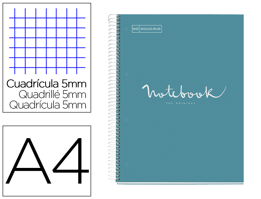 CUADERNO ESPIRAL MIQUELRIUS NOTEBOOK 1 EMOTIONS TAPA FORRADA DIN A4 MICROPERFORADO 80 HOJAS 90G/M2 CUADRO 5 MM