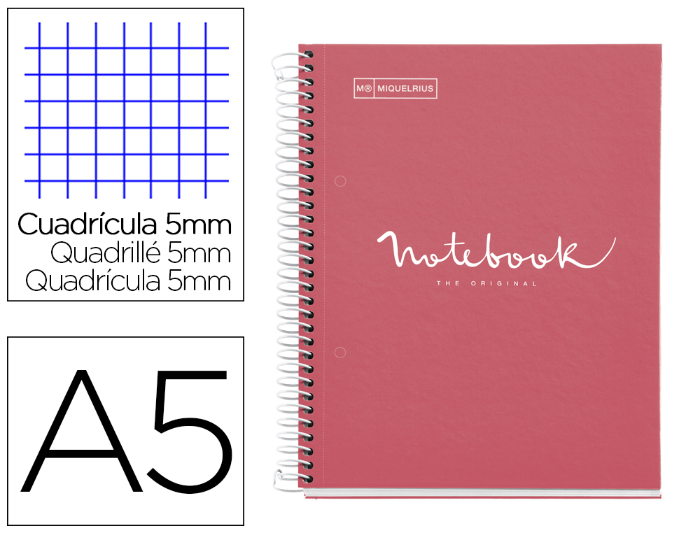 CUADERNO ESPIRAL MIQUELRIUS NOTEBOOK 1 EMOTIONS TAPA FORRADA DIN A5 MICROPERFORADO 80 HOJAS 90G/M2 CUADRO 5 MM
