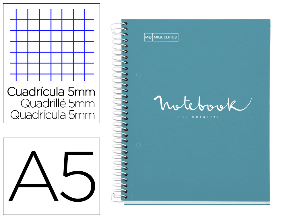 CUADERNO ESPIRAL MIQUELRIUS NOTEBOOK 1 EMOTIONS TAPA FORRADA DIN A5 MICROPERFORADO 80 HOJAS 90G/M2 CUADRO 5 MM