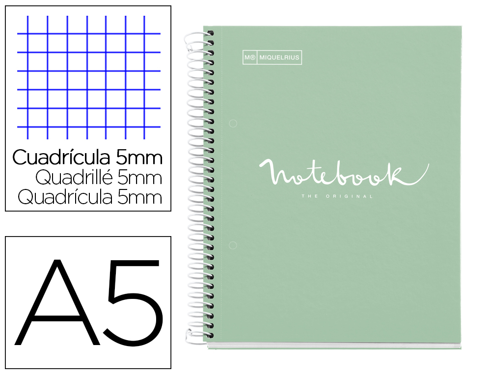 CUADERNO ESPIRAL MIQUELRIUS NOTEBOOK 1 EMOTIONS TAPA FORRADA DIN A5 MICROPERFORADO 80 HOJAS 90G/M2 CUADRO 5 MM