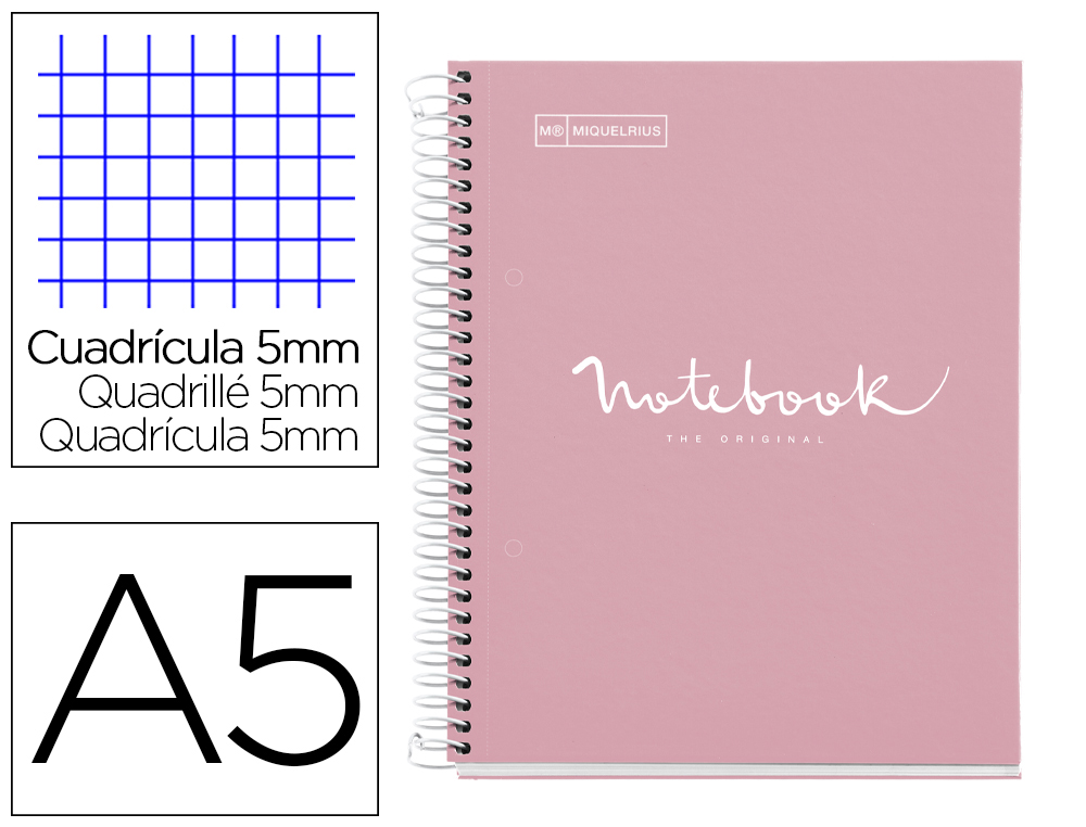 CUADERNO ESPIRAL MIQUELRIUS NOTEBOOK 1 EMOTIONS TAPA FORRADA DIN A5 MICROPERFORADO 80 HOJAS 90G/M2 CUADRO 5 MM