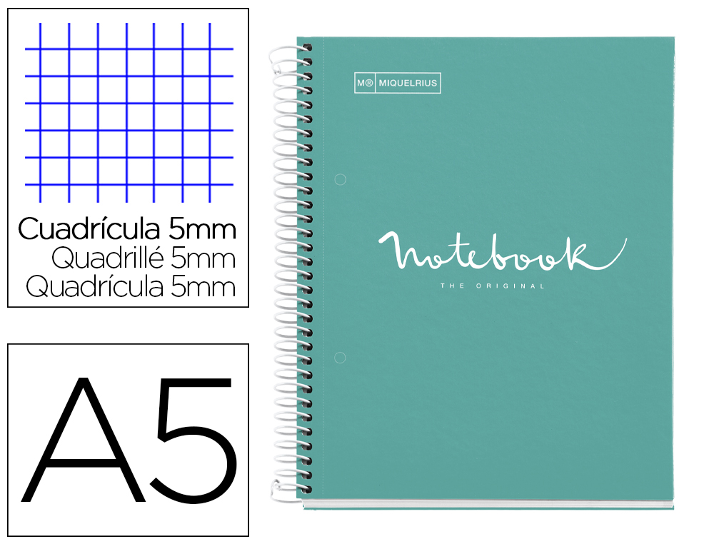 CUADERNO ESPIRAL MIQUELRIUS NOTEBOOK 1 EMOTIONS TAPA FORRADA DIN A5 MICROPERFORADO 80 HOJAS 90G/M2 CUADRO 5 MM