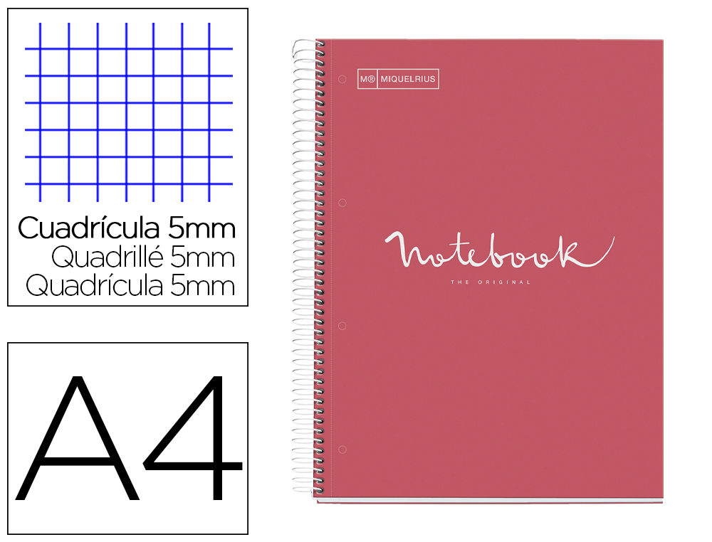 CUADERNO ESPIRAL MIQUELRIUS NOTEBOOK 5 EMOTIONS TAPA FORRADA DIN A4 MICROPERFORADO 120 HOJAS 90G/M2 CUADRO 5 MM