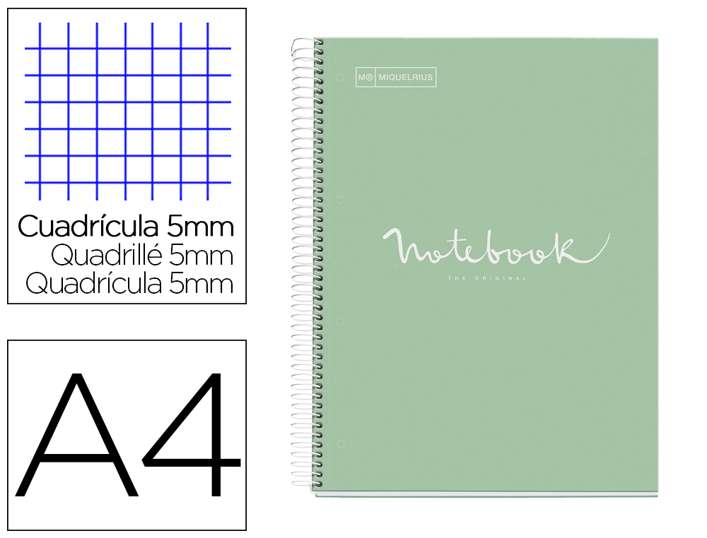 CUADERNO ESPIRAL MIQUELRIUS NOTEBOOK 5 EMOTIONS TAPA FORRADA DIN A4 MICROPERFORADO 120 HOJAS 90G/M2 CUADRO 5 MM