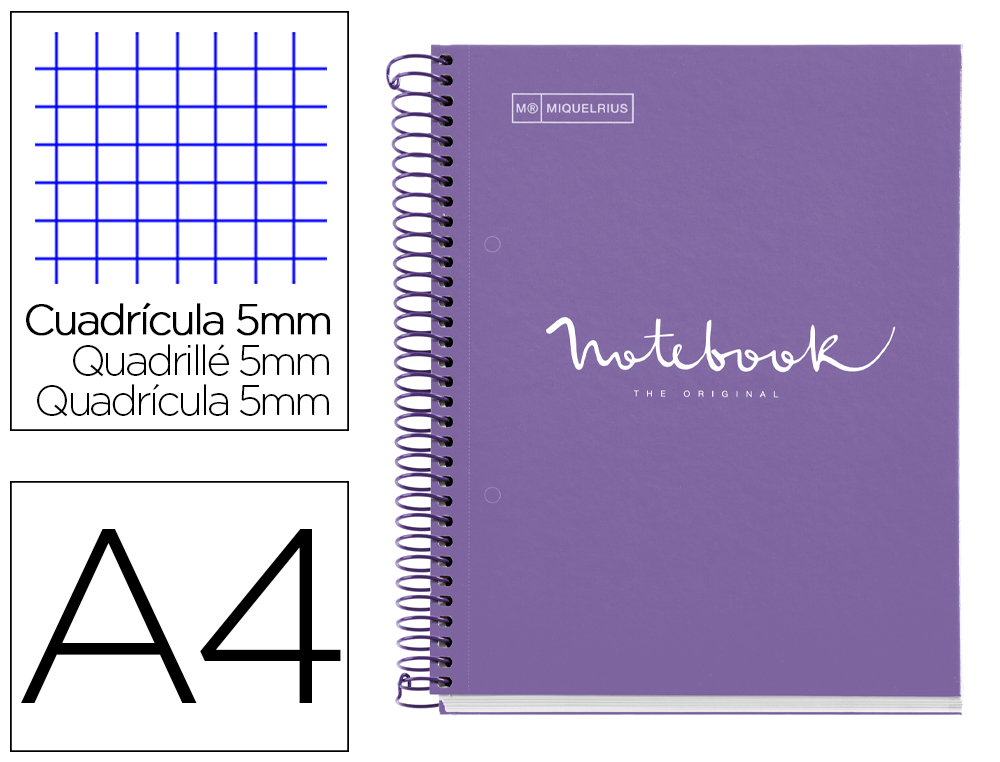 CUADERNO ESPIRAL MIQUELRIUS NOTEBOOK 5 EMOTIONS TAPA FORRADA DIN A4 MICROPERFORADO 120 HOJAS 90G/M2 CUADRO 5 MM