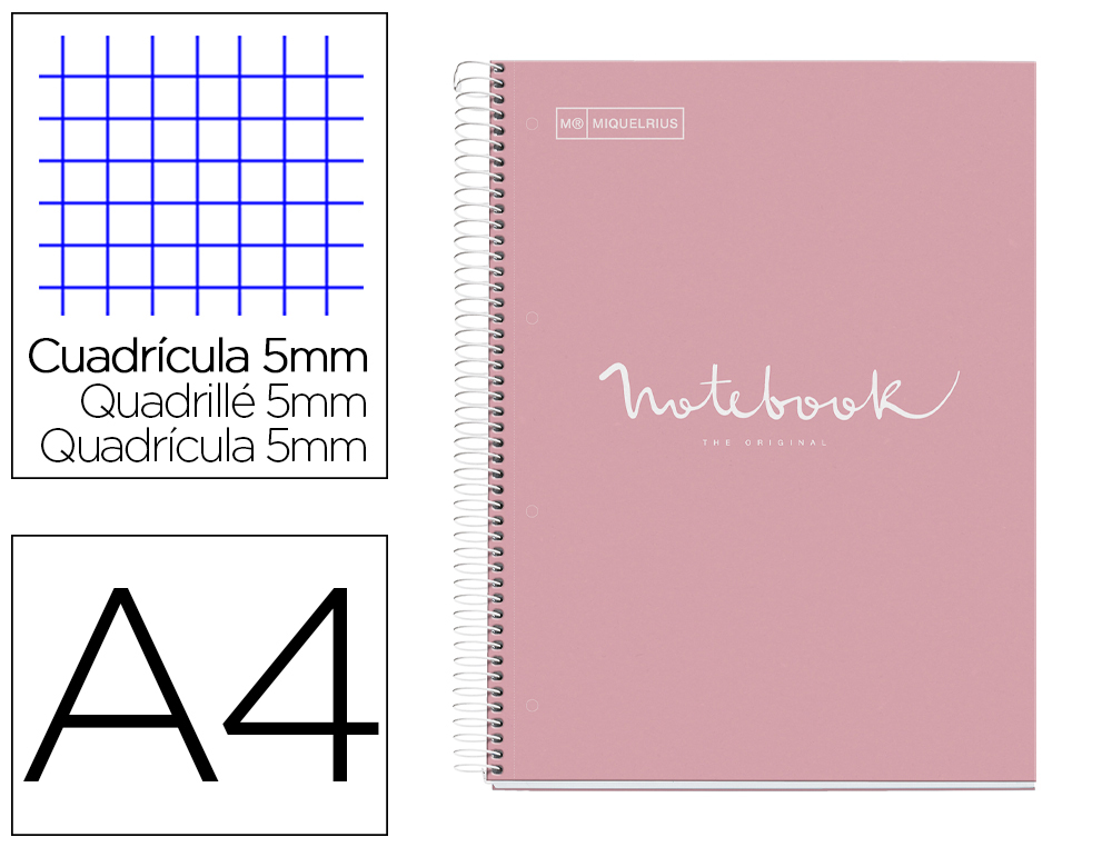 CUADERNO ESPIRAL MIQUELRIUS NOTEBOOK 5 EMOTIONS TAPA FORRADA DIN A4 MICROPERFORADO 120 HOJAS 90G/M2 CUADRO 5 MM