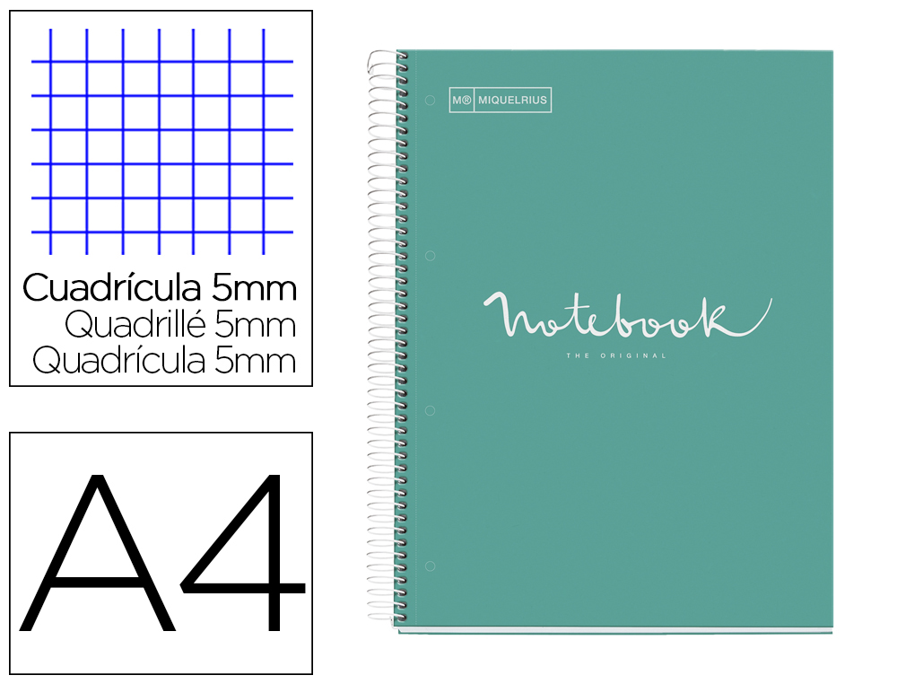 CUADERNO ESPIRAL MIQUELRIUS NOTEBOOK 5 EMOTIONS TAPA FORRADA DIN A4 MICROPERFORADO 120 HOJAS 90G/M2 CUADRO 5 MM