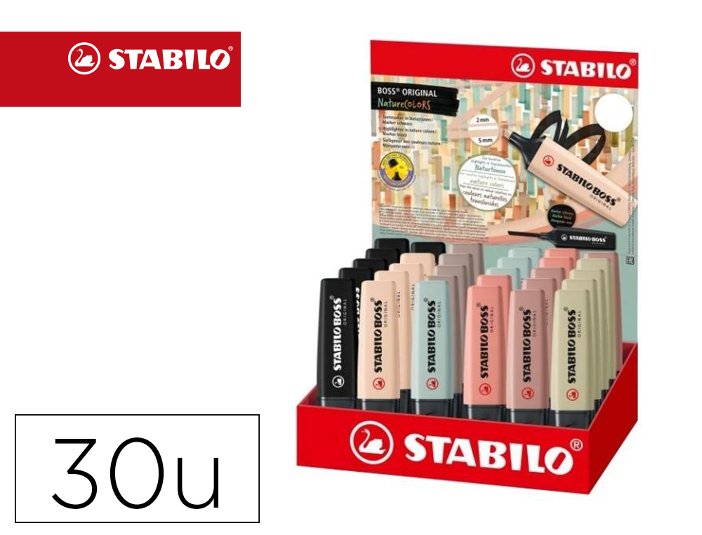 ROTULADOR STABILO BOSS PASTEL FLUORESCENTE 70 NATURE COLORS EXPOSITOR DE 30 UNIDADES COLORES SURTIDOS