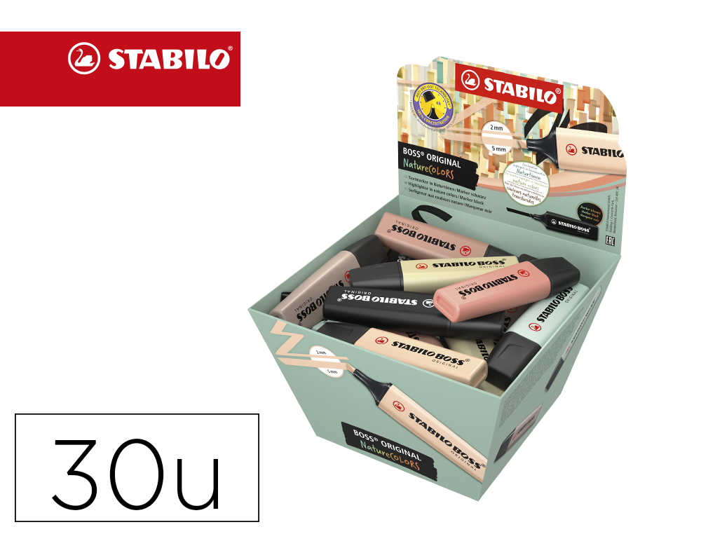 ROTULADOR STABILO BOSS PASTEL FLUORESCENTE 70 NATURE COLORS EXPOSITOR CESTA DE 30 UNIDADES COLORES SURTIDOS