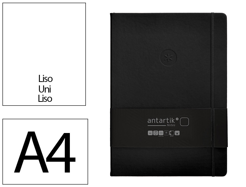 CUADERNO CON GOMILLA ANTARTIK NOTES TAPA DURA A4 HOJAS LISAS NEGRO 100 HOJAS 80 GR FSC