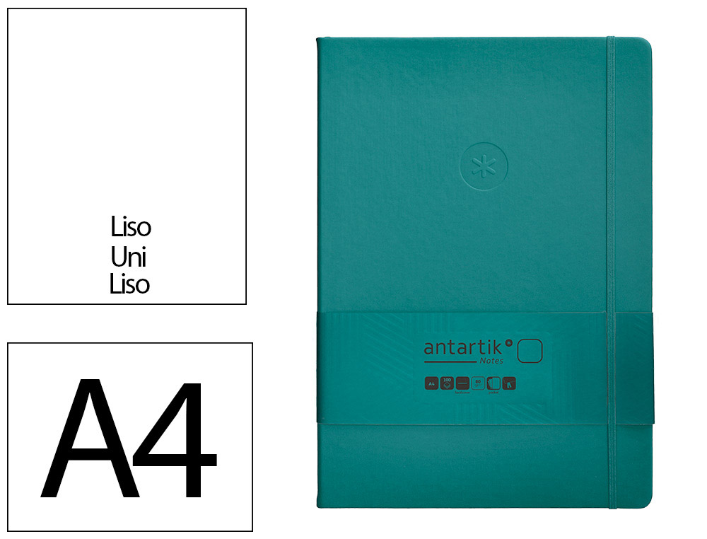 CUADERNO CON GOMILLA ANTARTIK NOTES TAPA DURA A4 HOJAS LISAS VERDE AGUAMARINA 100 HOJAS 80 GR FSC