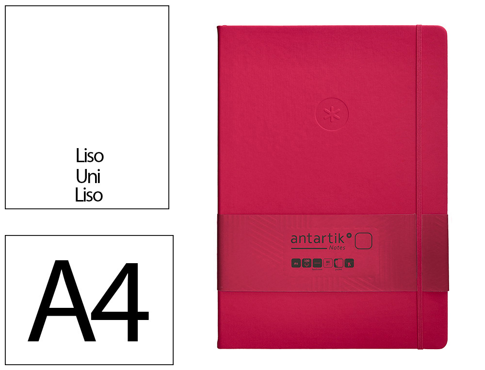 CUADERNO CON GOMILLA ANTARTIK NOTES TAPA DURA A4 HOJAS LISAS BURDEOS 100 HOJAS 80 GR FSC