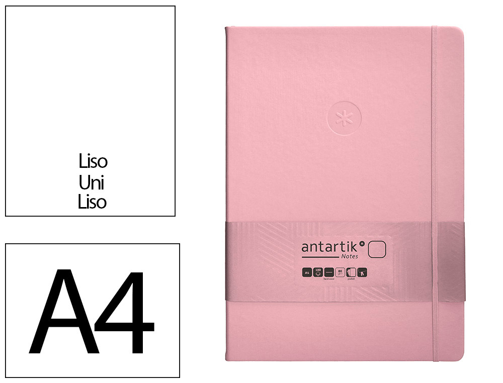 CUADERNO CON GOMILLA ANTARTIK NOTES TAPA DURA A4 HOJAS LISAS ROSA PASTEL 100 HOJAS 80 GR FSC