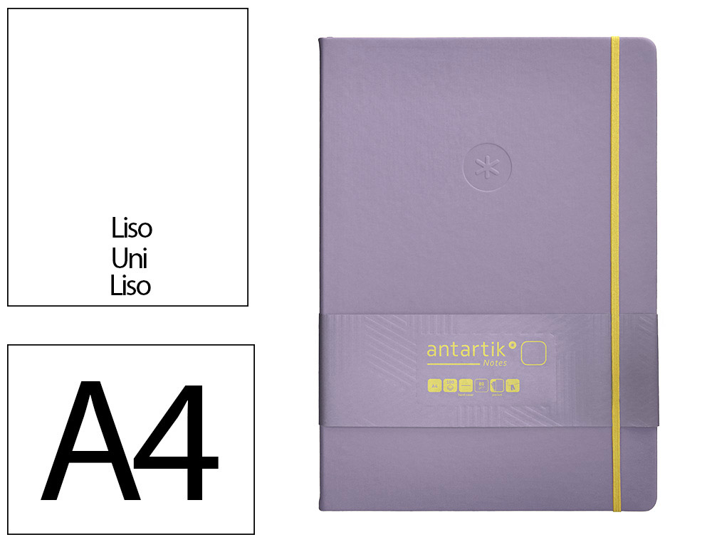CUADERNO CON GOMILLA ANTARTIK NOTES TAPA DURA A4 HOJAS LISAS MORADO Y AMARILLO 100 HOJAS 80 GR FSC