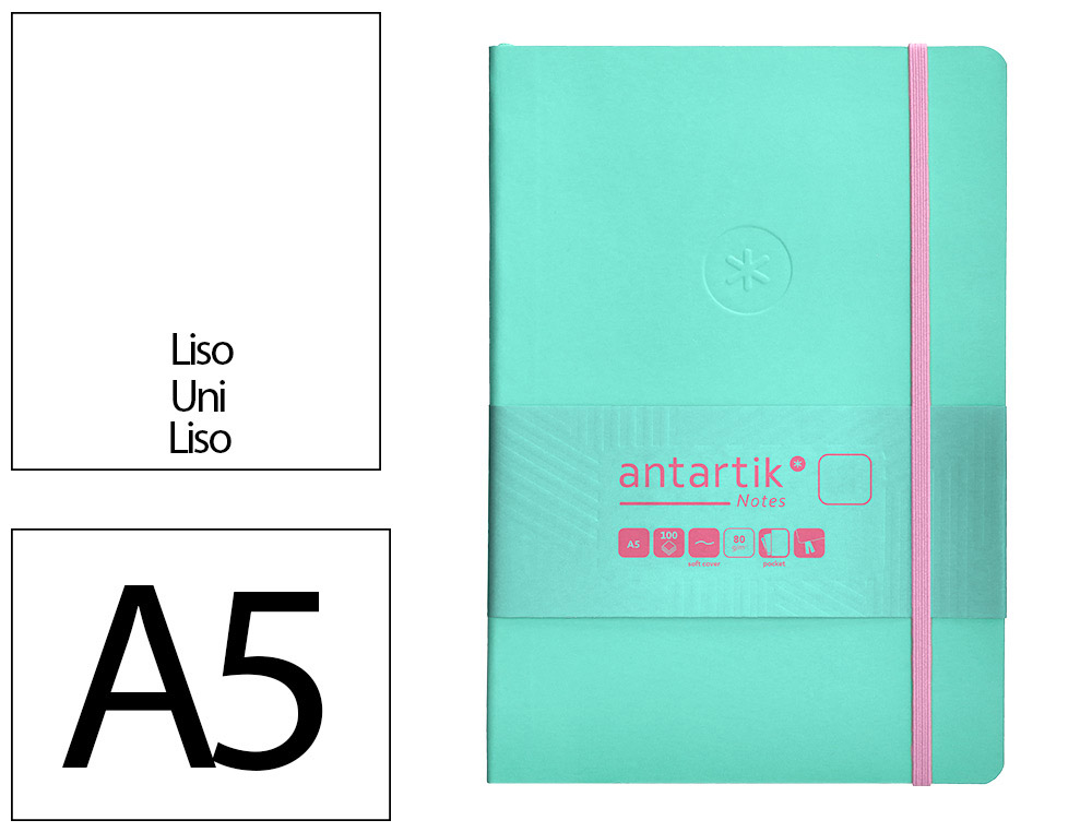 CUADERNO CON GOMILLA ANTARTIK NOTES TAPA BLANDA A5 HOJAS LISAS ROSA Y TURQUESA 80 HOJAS 80 GR FSC
