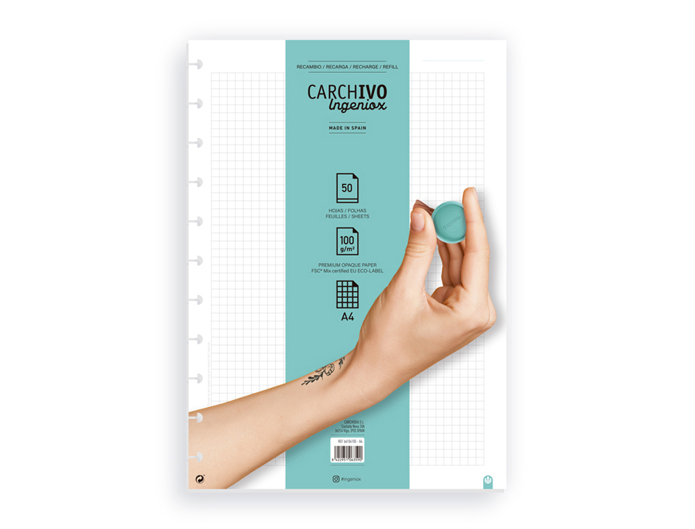 RECAMBIO CUADERNO CARCHIVO INGENIOX A4 50 HOJAS CUADRICULA