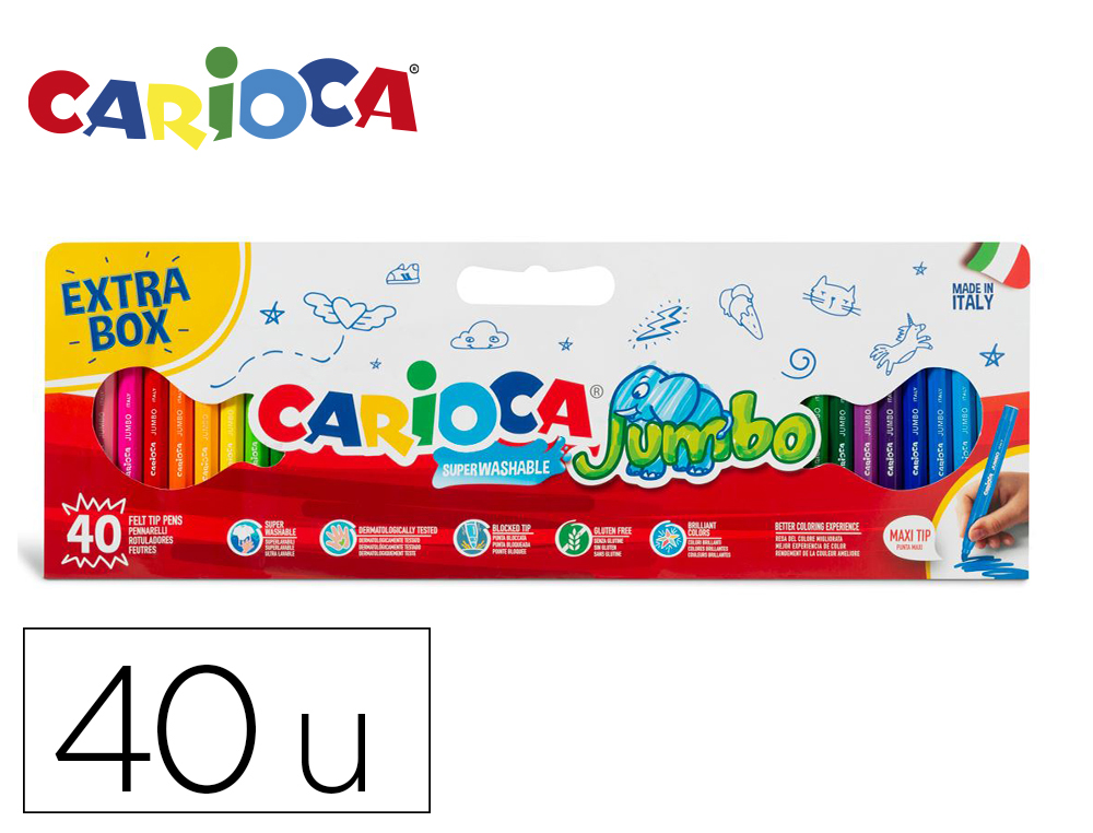 ROTULADOR CARIOCA JUMBO PUNTA GRUESA CAJA DE 40 UNIDADES COLORES SURTIDOS