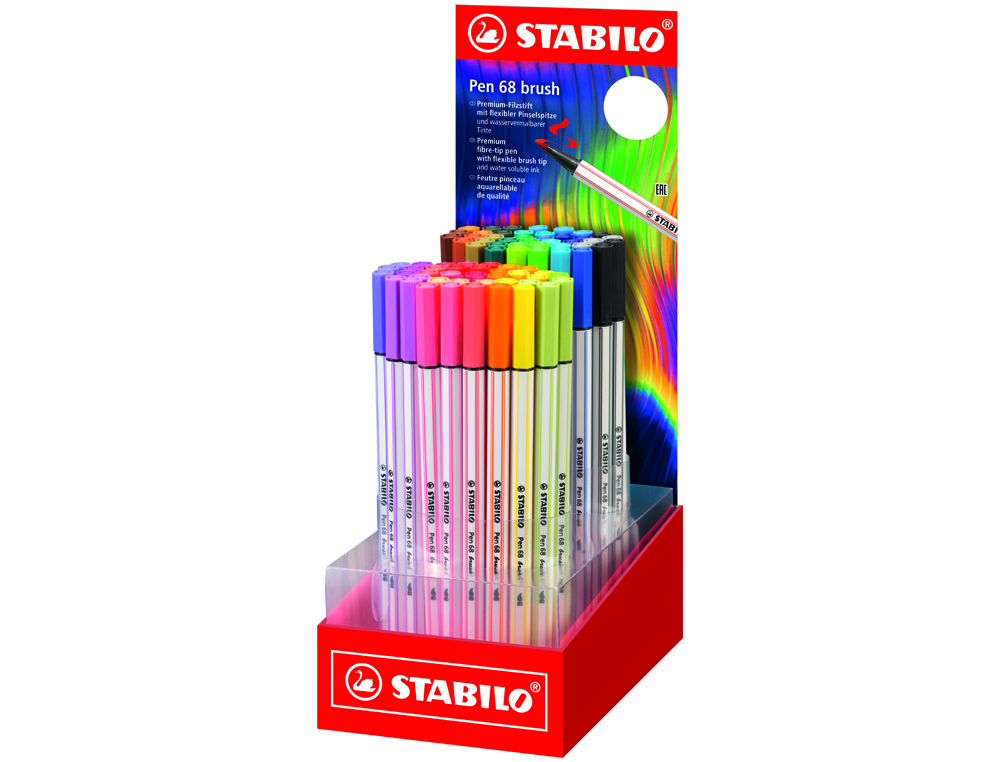 ROTULADOR STABILO ACUARELABLE PEN 68 BRUSH ARTY LINE PUNTA PINCEL EXPOSITOR DE 80 UNIDADES COLORES SURTIDOS