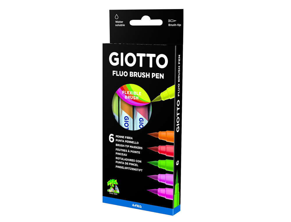 ROTULADOR GIOTTO TURBO SOFT FLUO PUNTA DE PINCEL CAJA DE 6 UNIDADES COLORES SURTIDOS